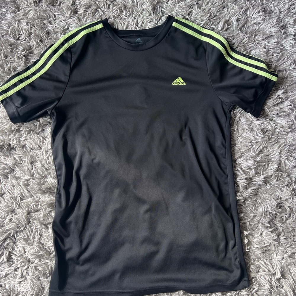 Adidas Black T-Shirt with Neon Green Stripes